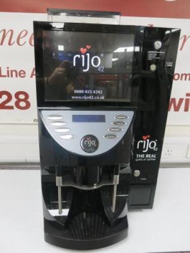 Aequator Swiss Made Commercial Bean to Cup Touch Screen Coffee Drinks Machine with Suzohapp Currenza 18-43V DC Coin Attachment, Model Brasil II GB/ 1 Grinder, S/N 6141912007. Comes with 3M Water Softener & Key for Machine (Change draw open, no key).