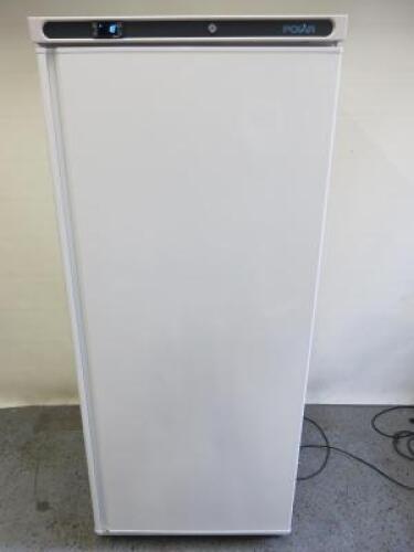 Polar Single Door Upright Fridge in White, Model CD614, S/N 20070700. Size H190 x W78 x D70cm.