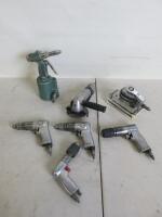 Crate Containing 8 x Assorted Air Tools to Include: 1 x Sander, 1 x Angle Grinder, 1 x Grease Gun, 1 x Air Grinder & 4 x Screwdrivers.