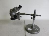 Olympus SZ111 Binocular Stereo Zoom Microscope, S/N 297629 with Stand. Comes with additional Microscope LED Light, Model GI-HG-09P & Stand.