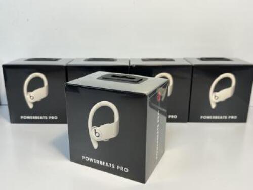 5 x Beats Powerbeats Pro, Ivory ZML, Totally Wireless, High Performance Bluetooth Earphones with Charge Case & Lighting Cable, Model A2047 (Boxed/Sealed).