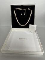 Stone & String' String of Shell Pearls Necklace & Earrings. Guarantee Certificate in Presentation Box.