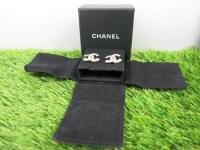 Pair of Chanel Earrings with Round Small Diamonte Stones in Presentation Case.