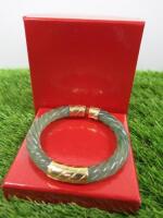 HK 14k Gold Jadeite Bangle with Safety Chain