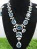 Ciner Ladies Dress Necklace and Earing Set, with Clear Stones and Larger Blue Stones in Pouch. - 2