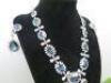 Ciner Ladies Dress Necklace and Earing Set, with Clear Stones and Larger Blue Stones in Pouch. - 4