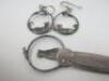 Vintage Silver 925 Hair Clip, Silver 925 Pair of Earrings & Metal Keyring with Small Cat & Mouse Depictions. - 5