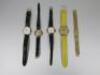 5 x Assorted Vintage Watches including:- Universal Geneve with Yellow Strap, Seiko Plated Gold, Exactly with Leather Strap, 2 x Gold Coloured with Leather Straps.