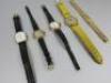 5 x Assorted Vintage Watches including:- Universal Geneve with Yellow Strap, Seiko Plated Gold, Exactly with Leather Strap, 2 x Gold Coloured with Leather Straps. - 2
