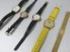 5 x Assorted Vintage Watches including:- Universal Geneve with Yellow Strap, Seiko Plated Gold, Exactly with Leather Strap, 2 x Gold Coloured with Leather Straps. - 3