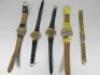 5 x Assorted Vintage Watches including:- Universal Geneve with Yellow Strap, Seiko Plated Gold, Exactly with Leather Strap, 2 x Gold Coloured with Leather Straps. - 4