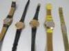 5 x Assorted Vintage Watches including:- Universal Geneve with Yellow Strap, Seiko Plated Gold, Exactly with Leather Strap, 2 x Gold Coloured with Leather Straps. - 5