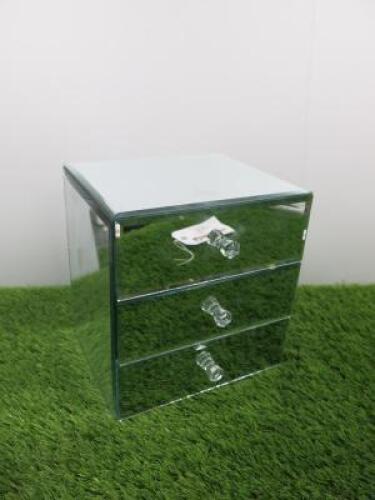 Mirrored Dressing Table Jewellery Box with 3 Drawers, H21 x W19.5 x D17cm.