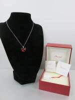 Baccarat Red Crystal Pendant Necklace in Box with Tag. Stamped Baccarat, AG 925.