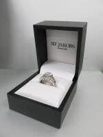 Diamond & 18ct White Gold Ring with Marquise, Baguette, Square & Round Cut Diamonds. Stamped 750 18K & with Diamonds 00.267 to .441. 14 x Baguette, 4 x Marquise 2 x Square & Approx. 67 Chips.