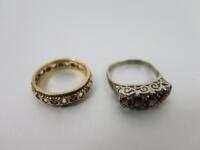 2 x Vintage Ladies Rings to Include: 1 x Silver Ring with 5 Red Stones & 1 x 9ct Gold Ring with Red & Clear Stones.