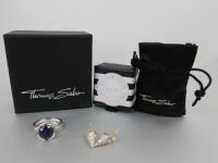 2 x Thomas Sabo Silver 925 Pieces of Jewellery to Include: 1 x Pair of Ear Rings & 1 x Ring with Blue Stone. Comes with Box & Pouch.