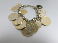 Charm Bracelet with Vintage Coin Design with 13 Coins.