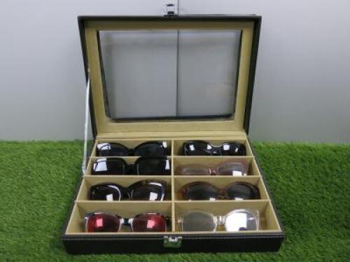 Case Containing 8 x Assorted Ladies Sunglasses to Include: H&M, Tahari, Guess, Fossil, Elle, Rebecca Minkoff, Karen Millen & 1 x Other. Note: case requires attention.