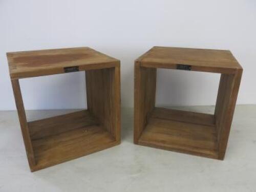 Pair of Raft Reclaimed Teak Wooden Cube Table. Size 40 x 40 x 40cm (2.5cm Thick)