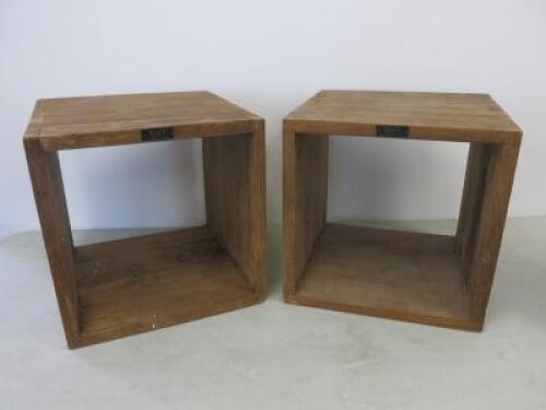 Pair of Raft Reclaimed Teak Wooden Cube Table. Size 40 x 40 x 40cm (2.5cm Thick)