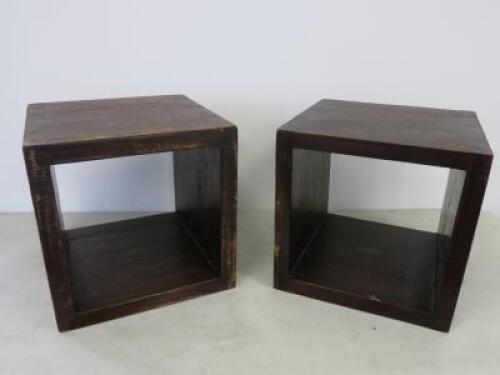 Pair of Raft Reclaimed Teak Wooden Cube Table. Size 40 x 40 x 40cm. (3.5cm Thick)