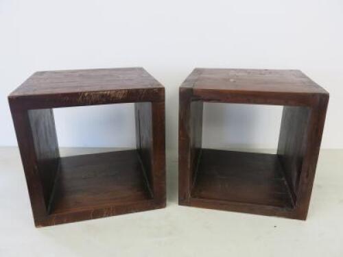 Pair of Raft Reclaimed Teak Wooden Cube Table. Size 40 x 40 x 40cm. (3.5cm Thick)