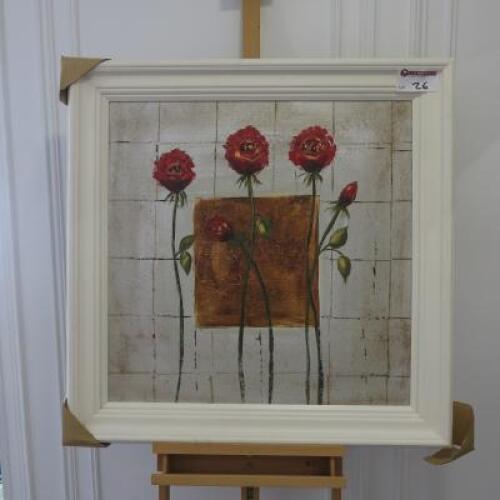 Framed Oil Canvas Print of Red Roses. Size 92 x 92cm