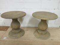 Pair of Washed Wood, Turned Style Side Tables. Size H54cm x Dia54cm.