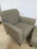 Tartan Patterned Fabric Grey Armchair with Footstool. - 3