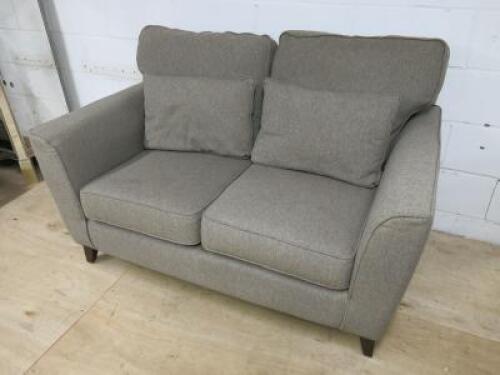 Grey Fabric 2 Seater Sofa on Wooden Legs. Size H80 x W150 x D85cm.