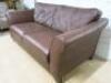 Brown Leather Marks & Spencer Fold Out Sofa Bed with 5 Assorted Cushions. Size H80 x W192 x D100cm. - 8