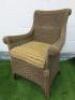 Dark Rattan Armchair with Cushion. NOTE: cat damage to side - 2