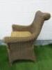 Dark Rattan Armchair with Cushion. NOTE: cat damage to side - 3