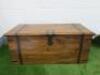 Wooden Varnished Blanket Box with Iron Banding Detail, Size H45 x W102 x D48cm.