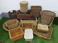 16 x Assorted Sized Wicker Baskets & Trays.