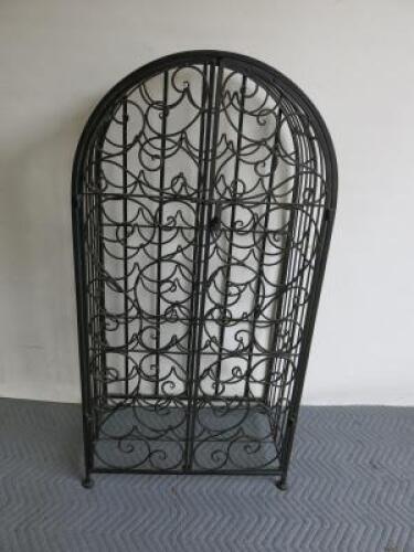 Arched Freestanding Metal Wine Rack with 2 Doors & Lockable Clasp. Size H116 x W59 x D35cm.