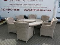 Rattan 4 Seasons Outdoor Furniture Set with Table & 6 Chairs with Seat & Back Cushions. Size H76 x Dia150cm.