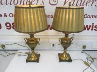 Pair of Excelsior Gold Coloured Table Lamps with Pleated Lamp Shades, Size H70cm.