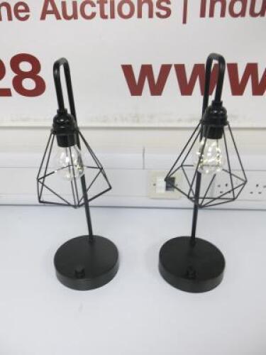 Pair of Black Metal Battery Powered Lamps with Rice Light, Size H45cm.