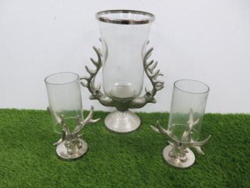 Stag Candle Holder & Pair of Deer Antler Candle Holders.