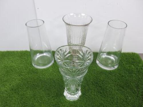 4 x Assorted Sized Glass Vases to Include: 2 x Cut Glass & 2 x Others.