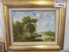 Gilt Gold Framed Oil Canvas Print of River Scene. J.Richardson. Size 47 x 60xm