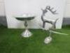 3 x Items of Polished Aluminium Ornaments and Fruit Dish to Include Fruit Dish, Deer & Aeroplane.