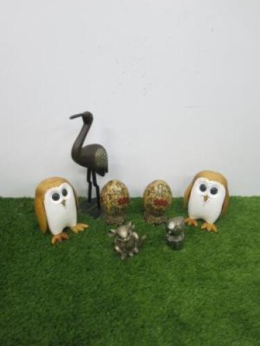 6 x Items of Ornaments to include 2 x Owls, 2 Decorated Eggs on Stands, Small Bird, Mouse & Igrit.