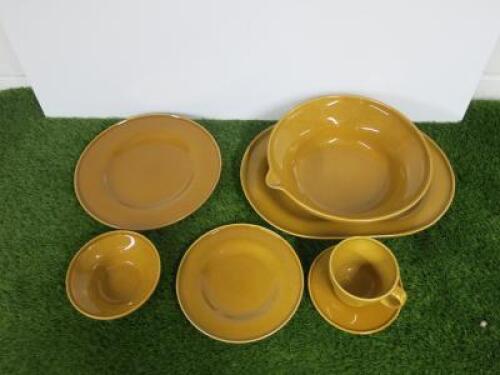 Ikea 6 Place Dinner Service Set with Serving Platter & Bowl in Mustard Yellow.