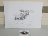 Formula Art Limited Edition David Johnson Authentic Sketch Print. Sir Stirling Moss Tony Brooks British Grand Prix Greats Driver Signed Edition, 12/50. Comes with Certificate. Overall Sketch Size 30 x 42cm.