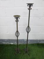 Pair of Steel Pillar Brass Effect Floor Standing Candlestick Holder, Size 120 & 100CM.