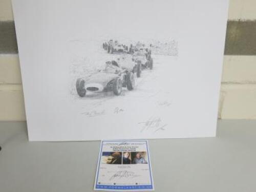 Formula Art Limited Edition David Johnson Authentic Sketch Print. Sir Stirling Moss Tony Brooks British Grand Prix Greats Driver Signed Edition, 17/50. Comes with Certificate. Overall Sketch Size 30 x 42cm.