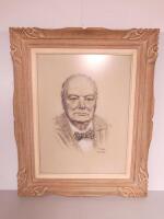 Framed & Glazed Sketch in Charcoal of Winston Churchill By Tom Hall (1885 - 1972). Size 83 x 69cm. NOTE: believed to be circa pre 1960's, the current owner states "to the best of my knowledge it was part of an art exhibition in British government offices 